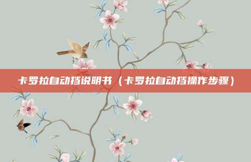 卡罗拉自动挡说明书（卡罗拉自动挡操作步骤）