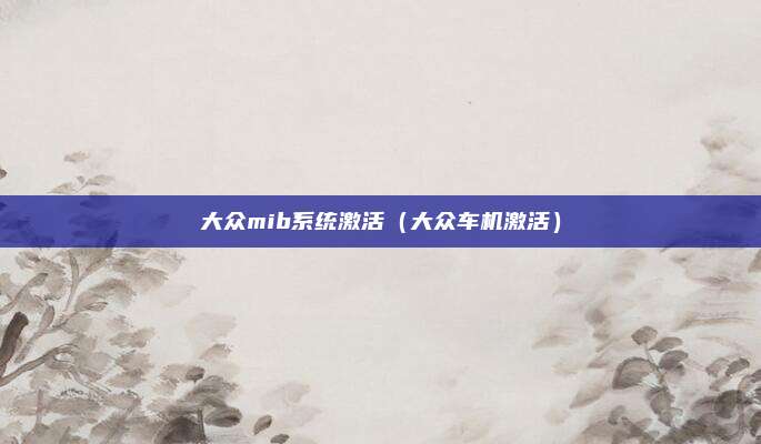 大众mib系统激活（大众车机激活）