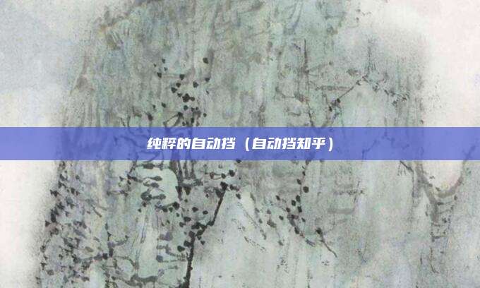 纯粹的自动挡（自动挡知乎）