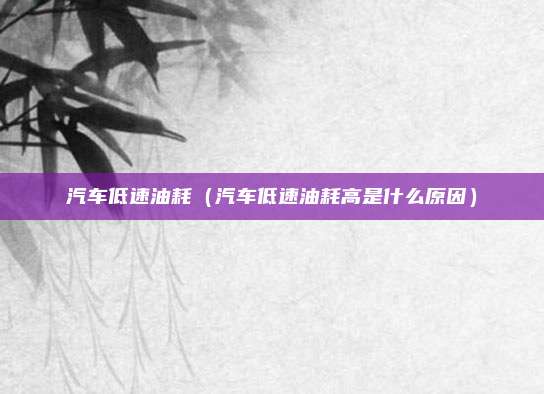 汽车低速油耗（汽车低速油耗高是什么原因）
