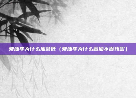 柴油车为什么油耗低（柴油车为什么省油不省钱呢）