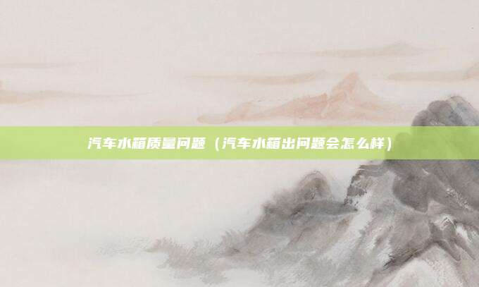 汽车水箱质量问题(汽车水箱出问题会怎么样)