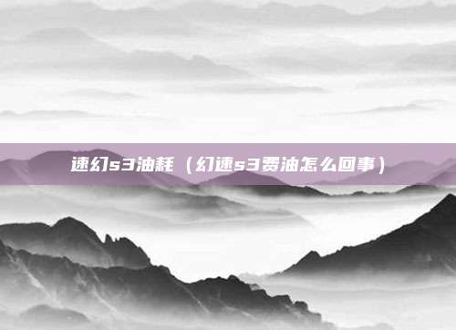 速幻s3油耗(幻速s3费油怎么回事)